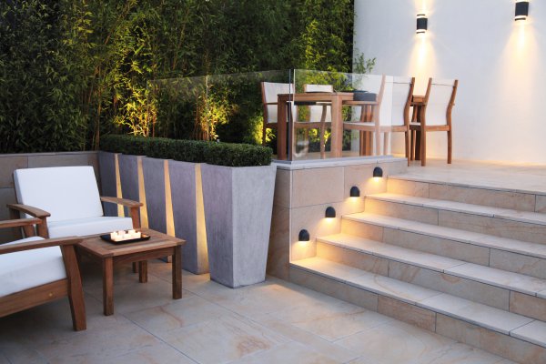 Modern Unilock Patio with Natural Stone