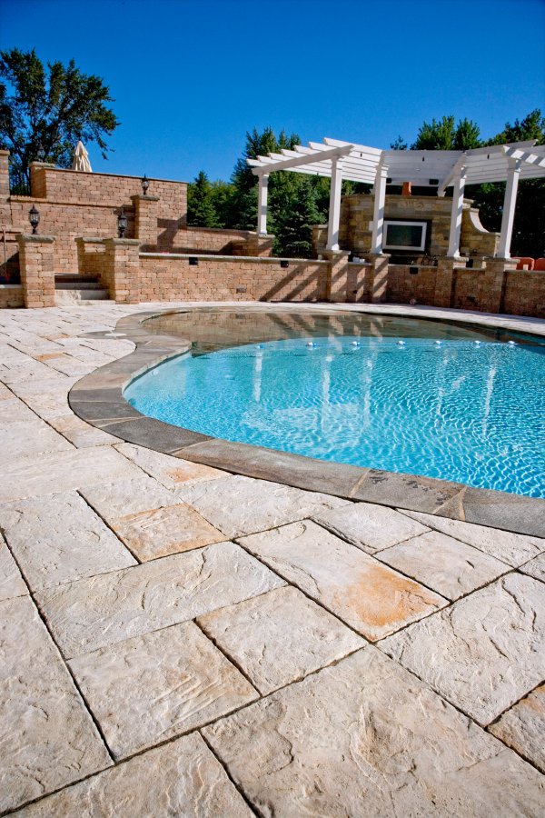 Unilock pool deck with Yorkstone paver